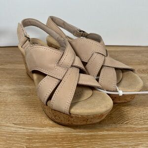 Clarks Rose Erin woven-strap wedge sandal, Women’s 7.5, sand nubuck